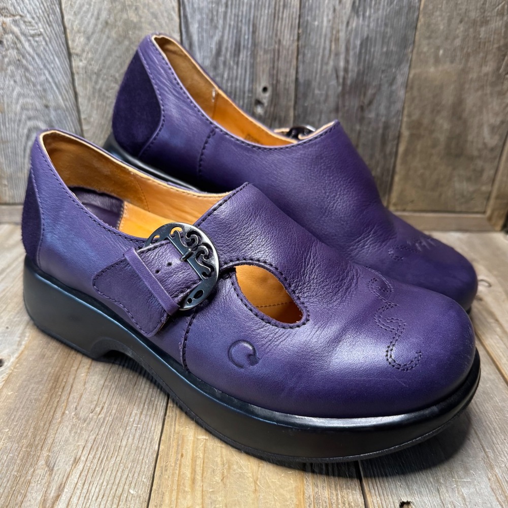Dromedaris Purple Leather Mary Jane Clogs Embroidered Platform Shoe EU 40 US 9.5